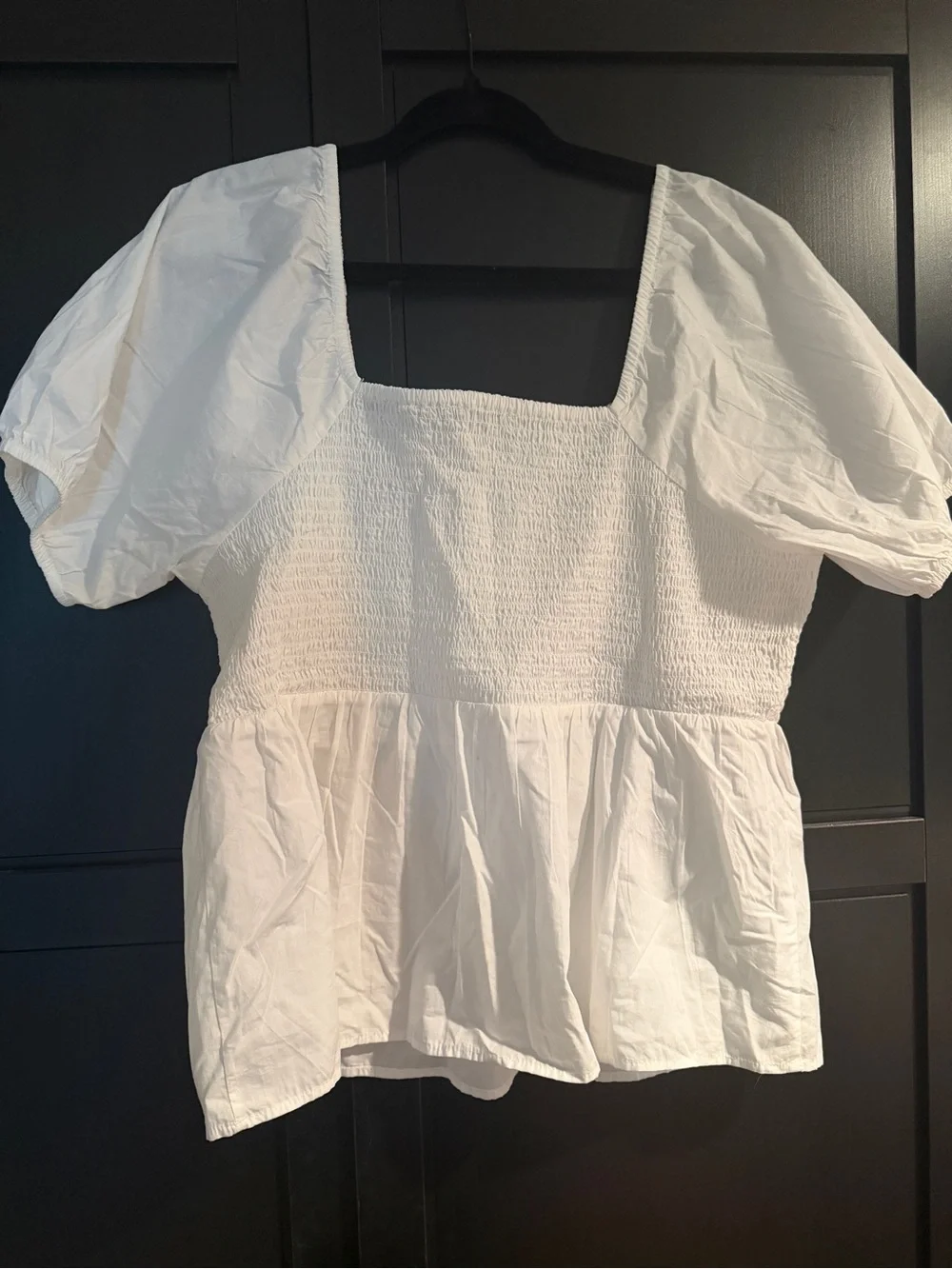 LOFT White Smocked Peplum Top with Square Neck